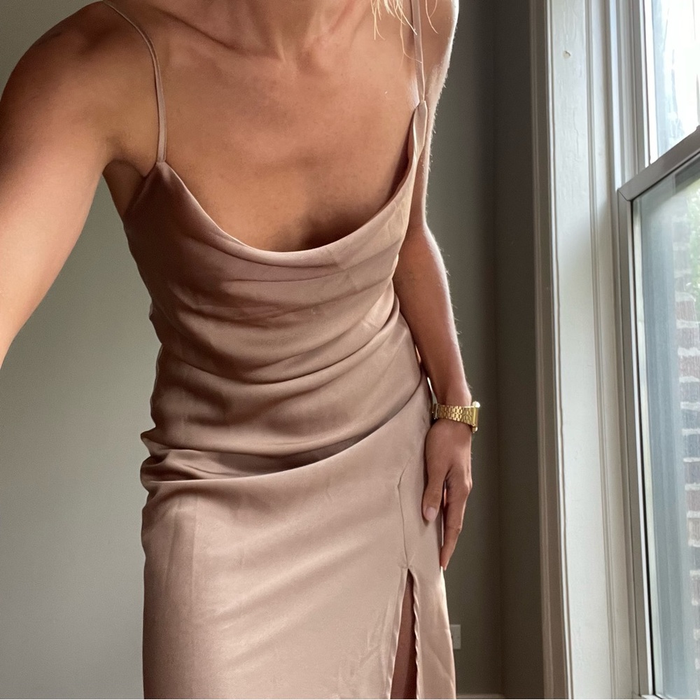 Beautiful Nude Satin Bias Cut Slip Maxi Dress